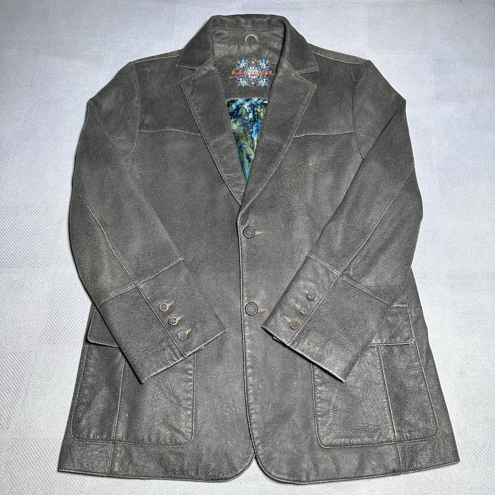 Robert Graham Brown Leather Jacket Mens 42 Distressed Blazer Sports Coat